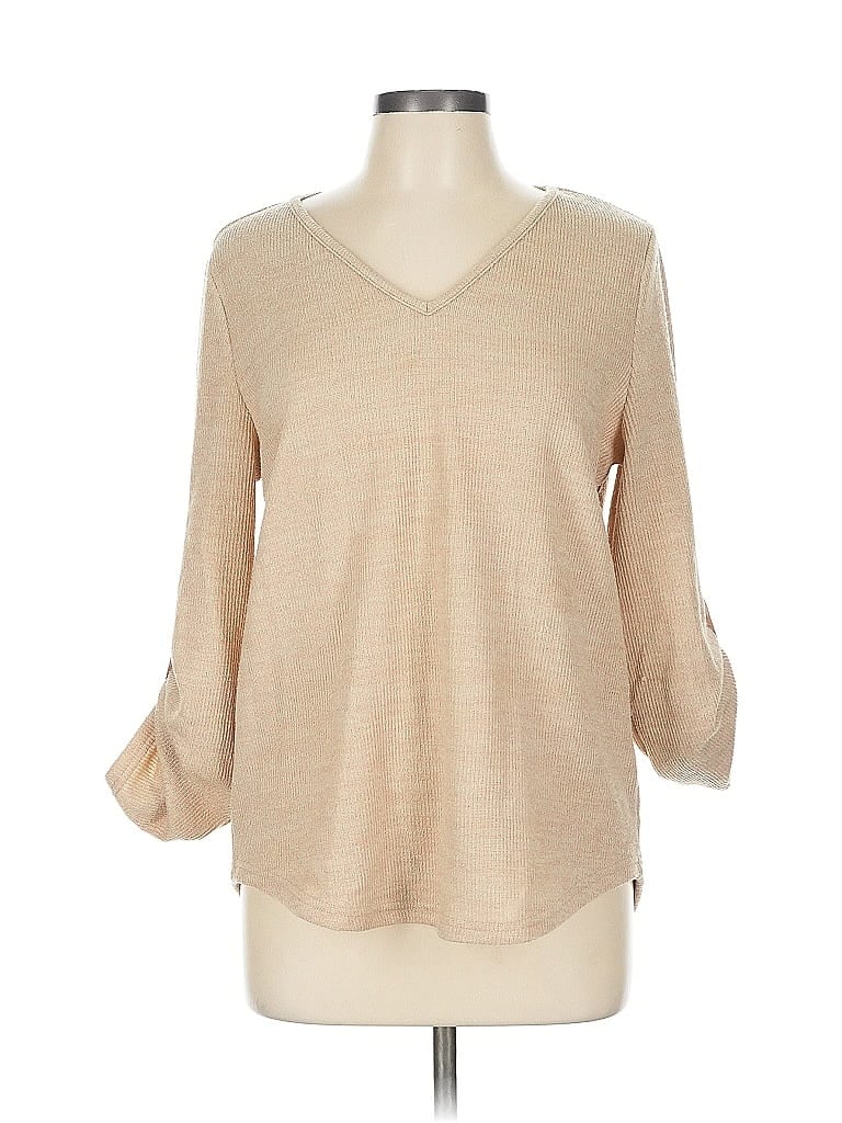 Pre-owned Shein 3/4 Sleeve Top Tan V Neck Tops In Brown
