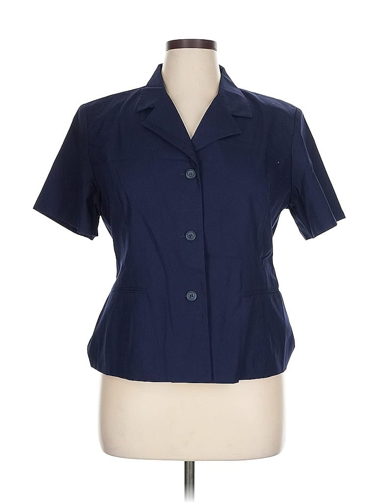 Pre-owned Leslie Fay Short Sleeve Blouse In Blue