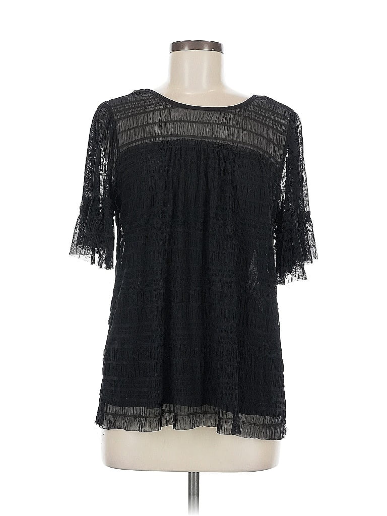 Pre-owned Max Studio Short Sleeve Blouse In Black