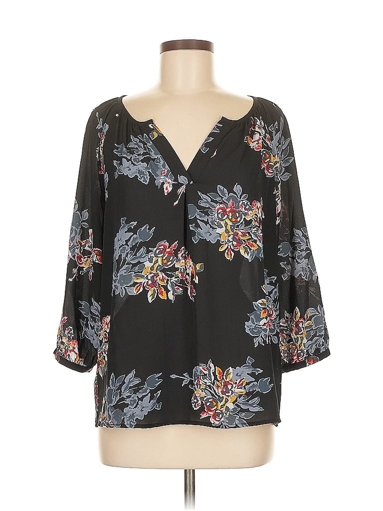 Pre-owned Cynthia Rowley Tjx 3/4 Sleeve Blouse In Black