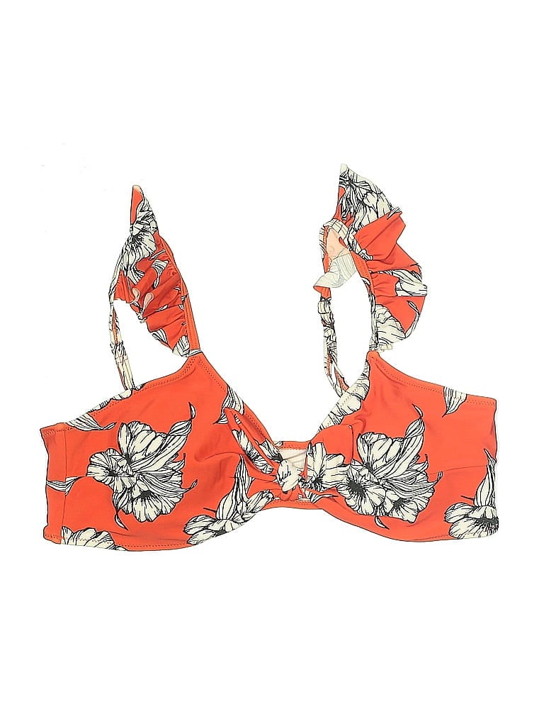 UNBRANDED Pre-owned Swimsuit Top Orange Floral Pattern Swimwear