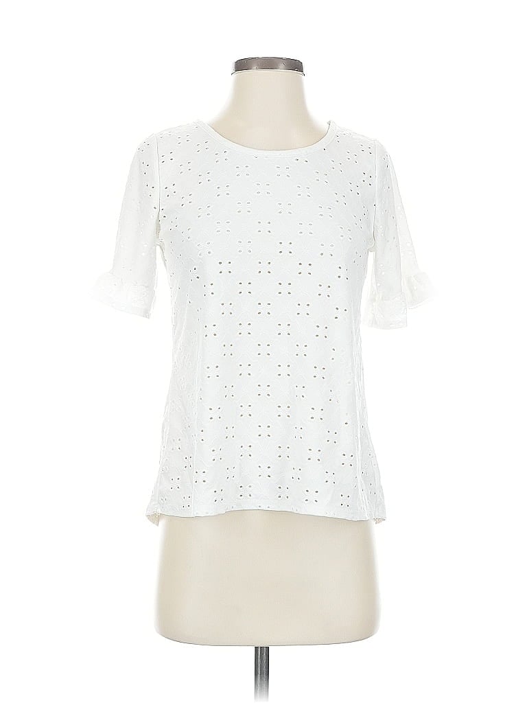 Pre-owned Thread Short Sleeve Top White Keyhole Neckline Tops