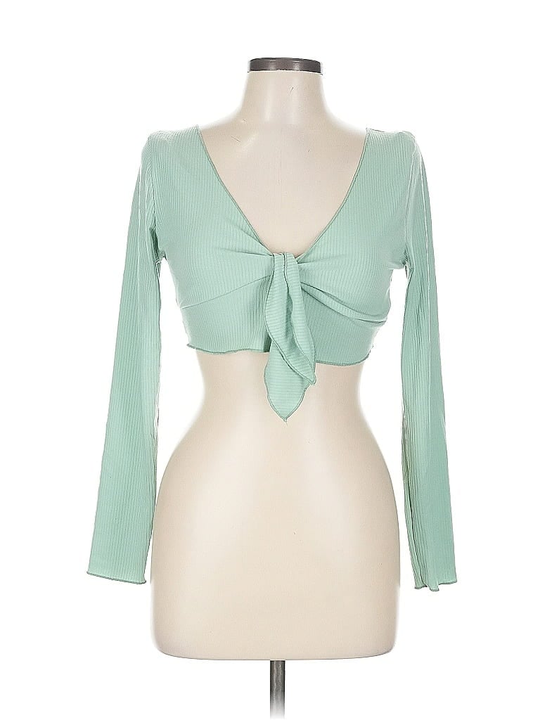 Pre-owned Love J Long Sleeve Top Green Sweetheart Neckline Tops