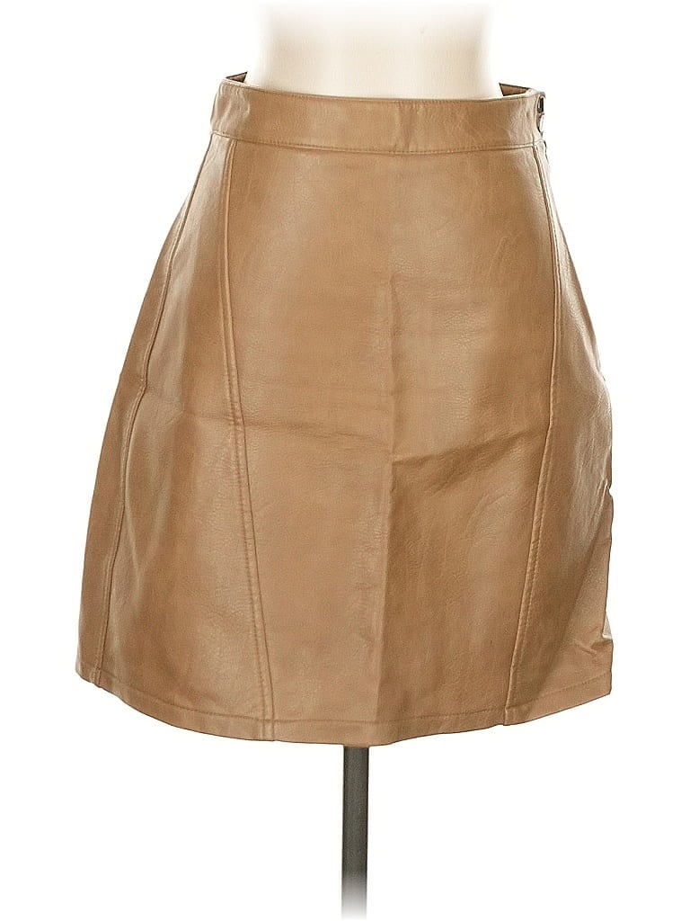 Pre-owned Zara Basic Faux Leather Skirt In Brown