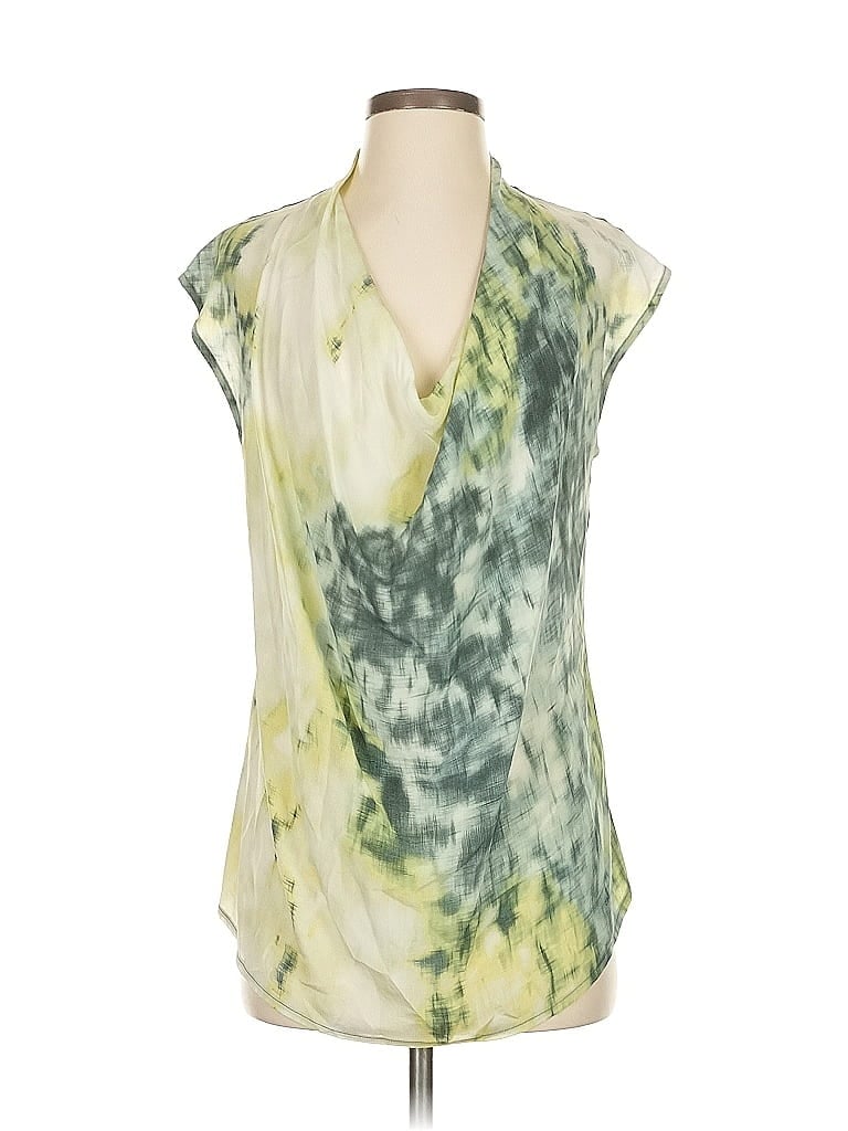 Pre-owned Deletta Sleeveless Silk Top Green Cowl Neck Tops