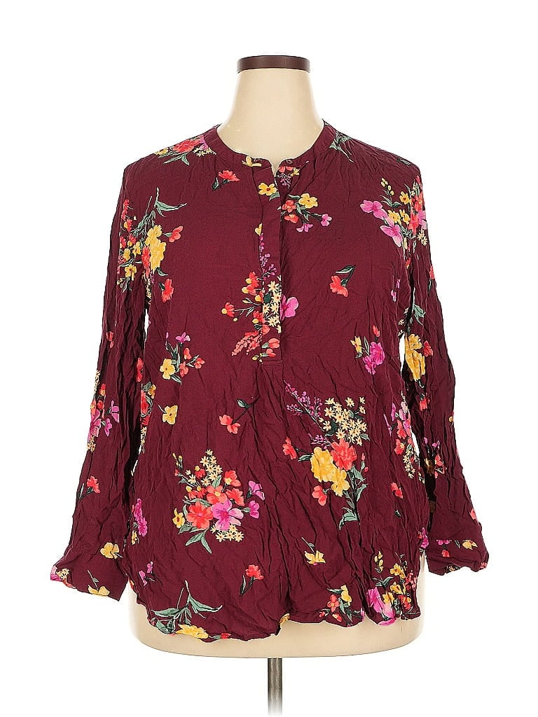 Pre-owned Old Navy Long Sleeve Blouse In Burgundy