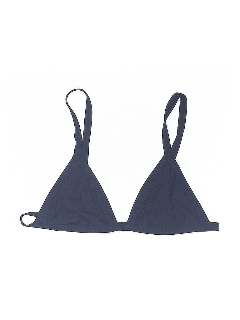 Pre-owned La Hearts Swimsuit Top Blue Chevron/herringbone Pattern Swimwear