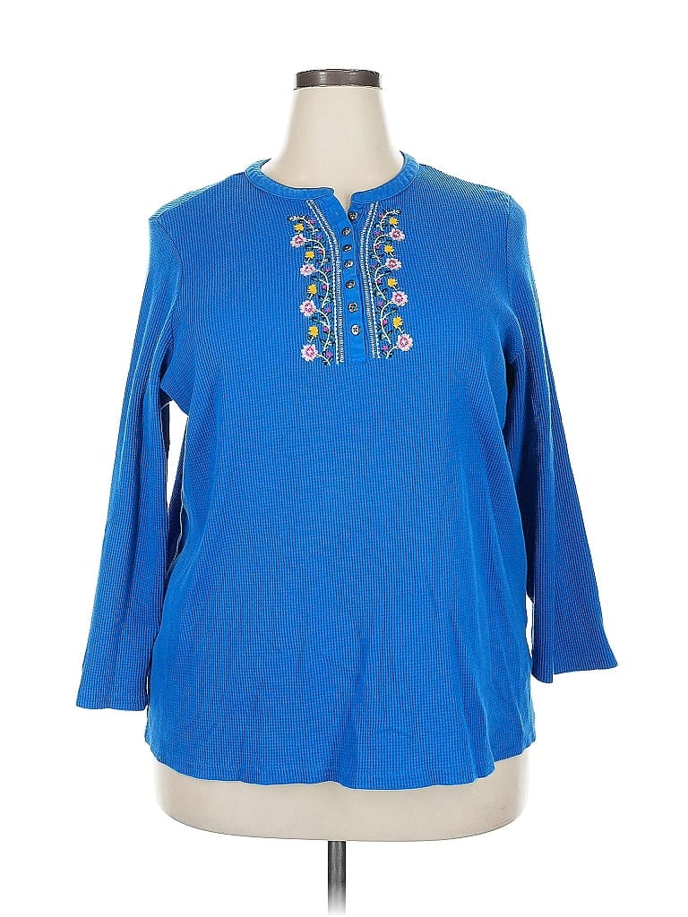Pre-owned Woman Within Long Sleeve Henley Shirt In Blue