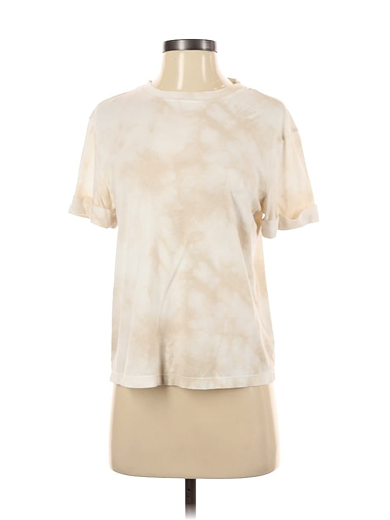 Pre-owned A New Day Short Sleeve Top Ivory Tie-dye Pattern Mock Neckline Tops In White