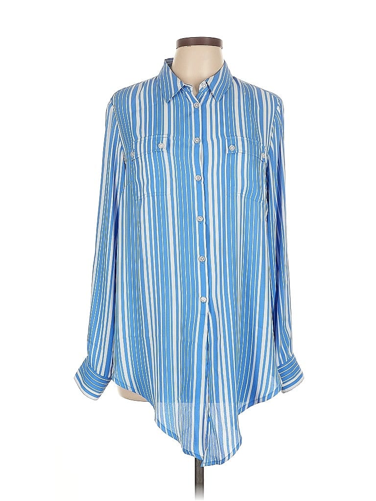 Pre-owned Jones New York Signature Long Sleeve Blouse In Blue