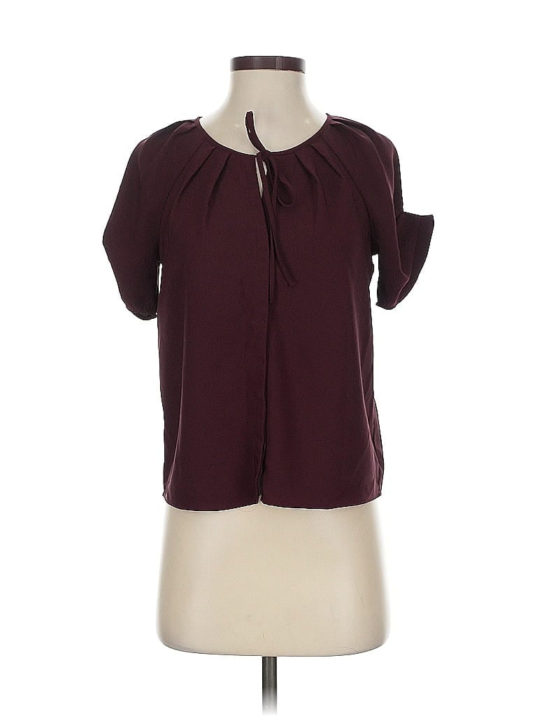 Pre-owned Ann Taylor Factory Short Sleeve Blouse In Burgundy