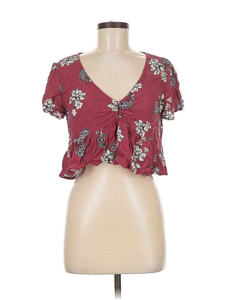 Pre-owned La Hearts Short Sleeve Top Burgundy Sweetheart Neckline Tops