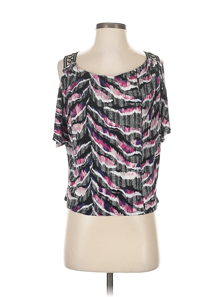 Pre-owned Jennifer Lopez Short Sleeve Top Pink Cold Shoulder Neckline Tops