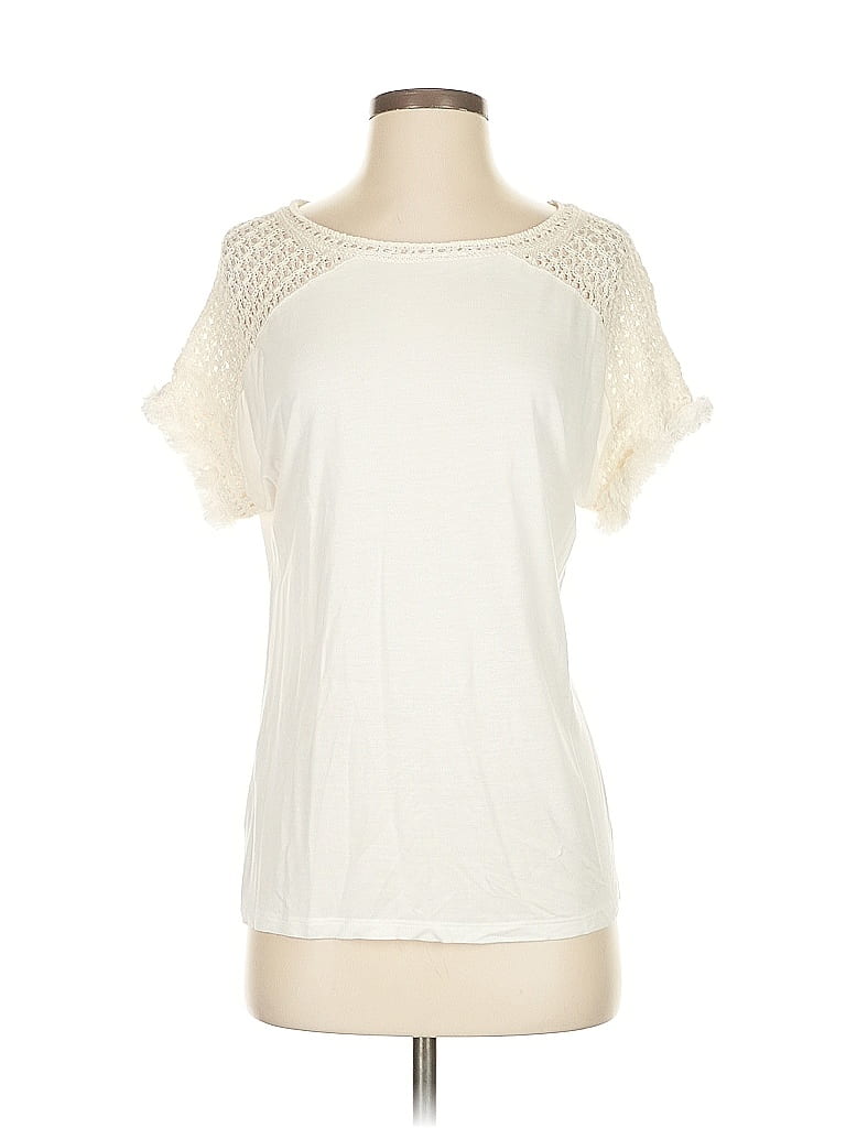 Pre-owned Ann Taylor Loft Short Sleeve Top Ivory Sweetheart Neckline Tops In White