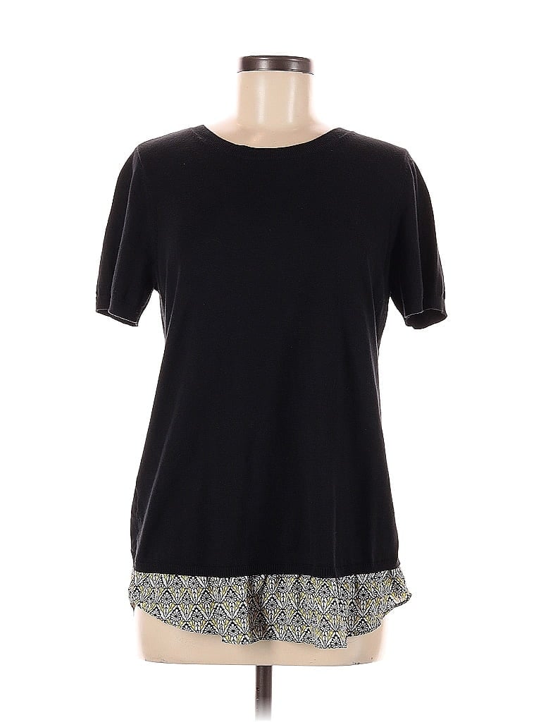 Pre-owned Ann Taylor Loft Outlet Short Sleeve Top Black Crew Neck Tops