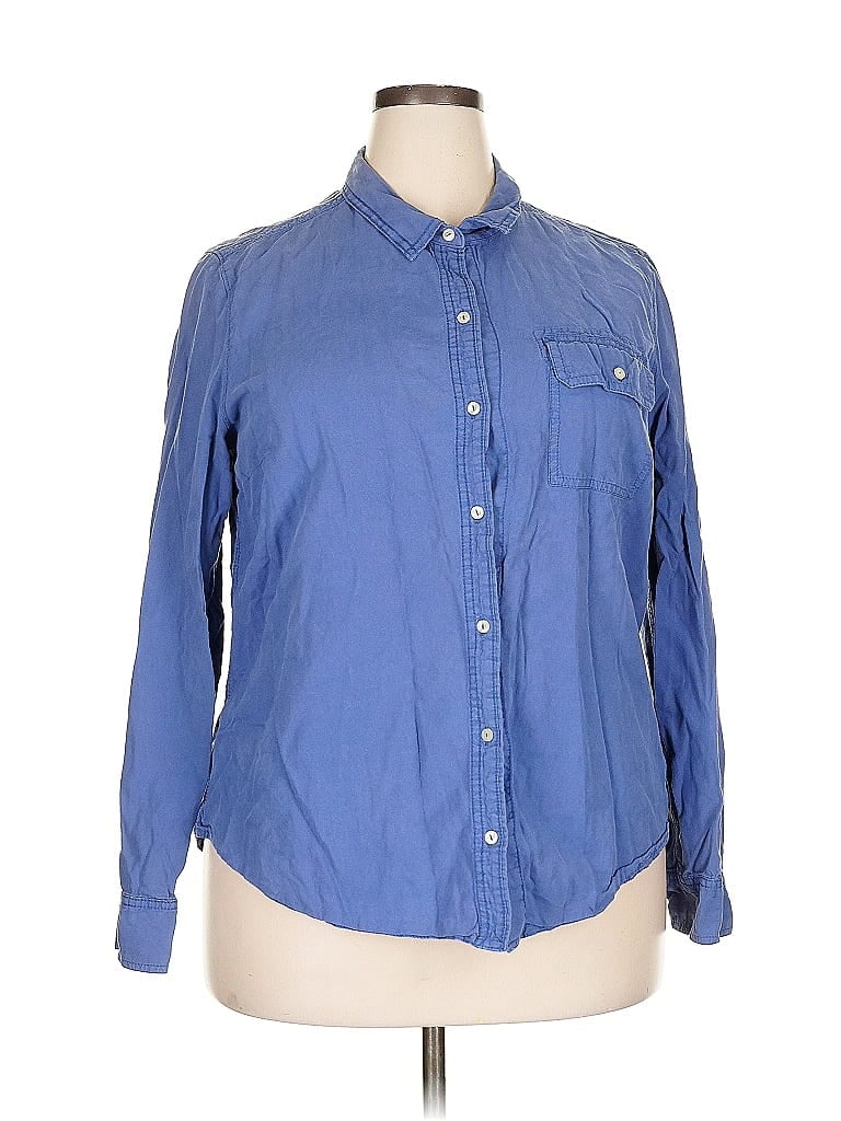 Pre-owned Eddie Bauer Long Sleeve Button Down Shirt In Blue