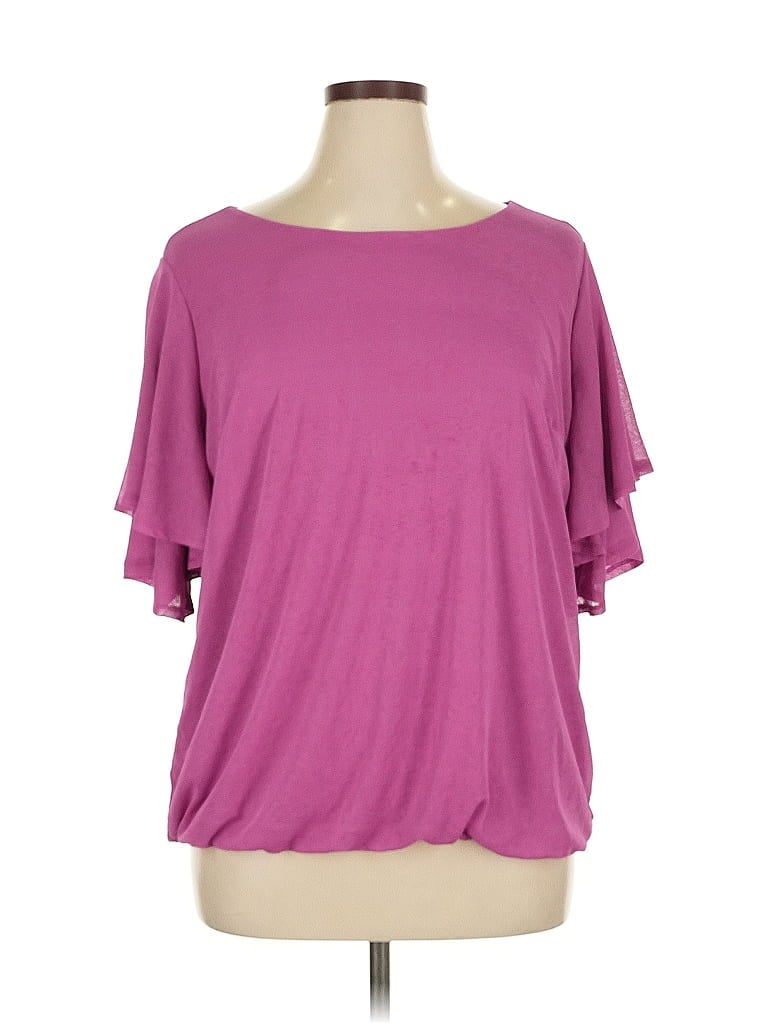 Pre-owned New Directions Short Sleeve Top Purple Cold Shoulder Neckline Tops