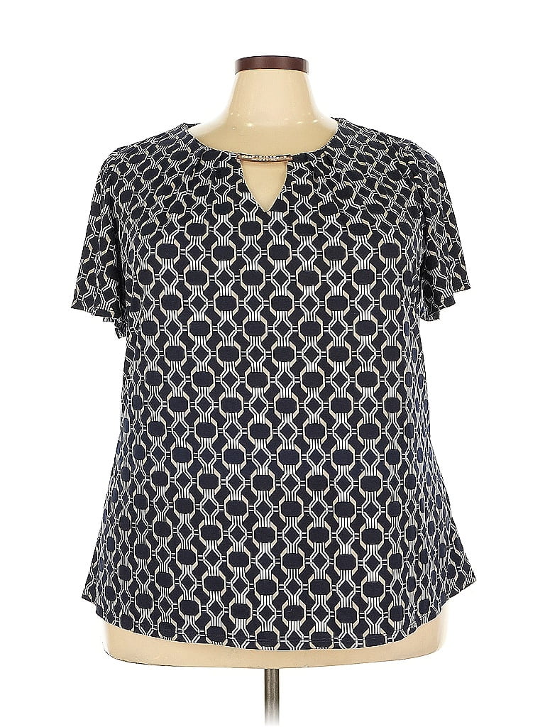 Pre-owned Always Indigo Short Sleeve Blouse In Black