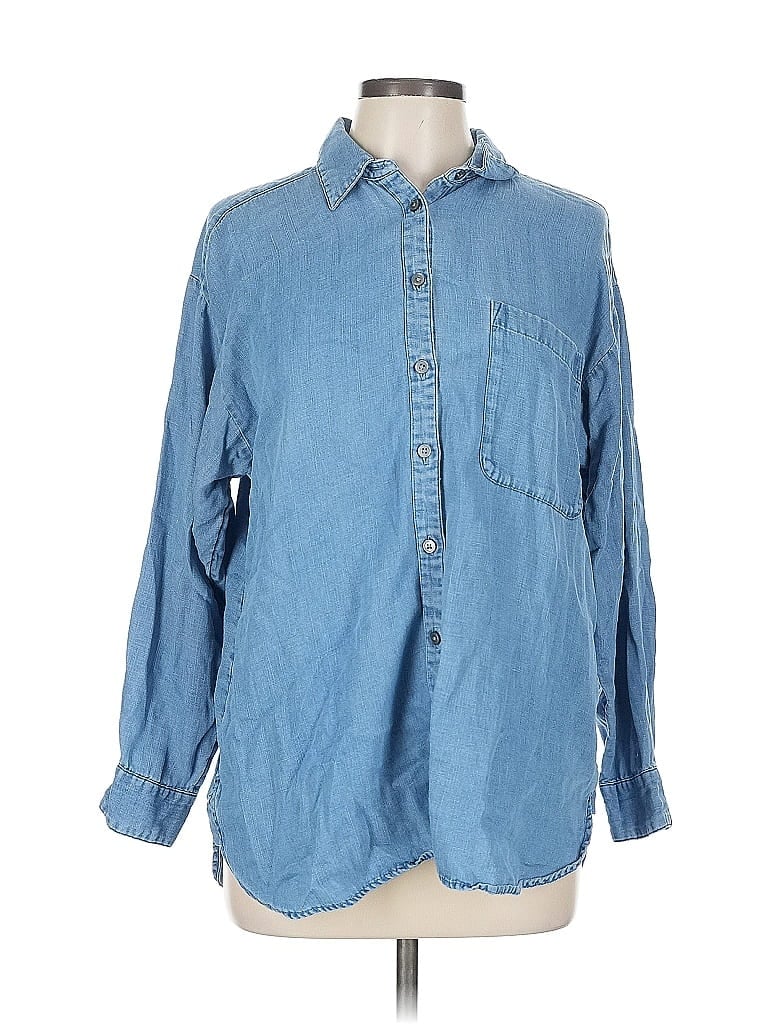 Pre-owned Ann Taylor Loft Long Sleeve Button Down Shirt In Blue