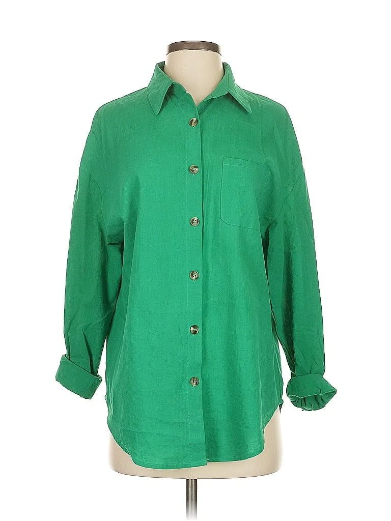Pre-owned Hotouch 3/4 Sleeve Button Down Shirt In Green
