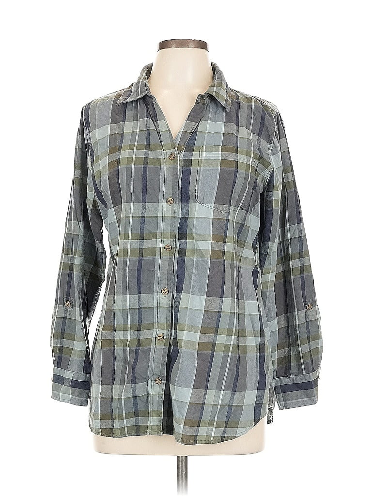 Pre-owned Christopher & Banks 3/4 Sleeve Button Down Shirt In Gray