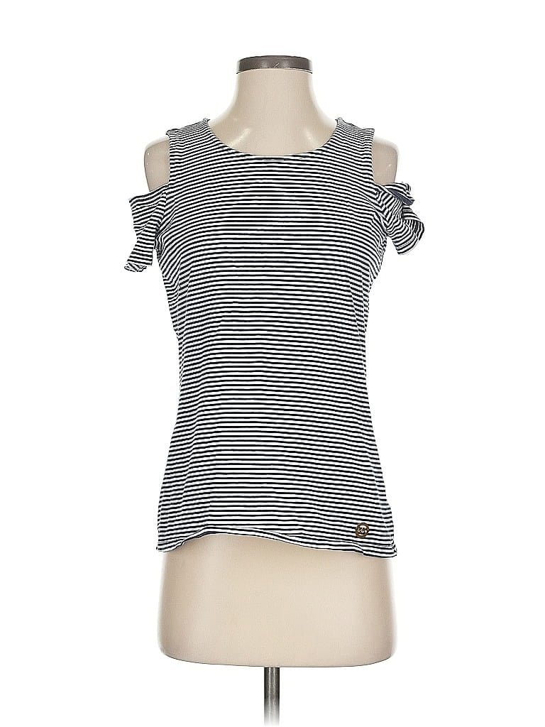 Pre-owned Michael Michael Kors Short Sleeve Top Gray Cold Shoulder Neckline Tops