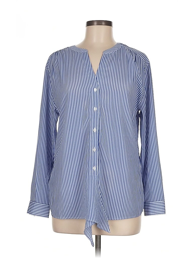 Pre-owned Ann Taylor Factory Long Sleeve Blouse In Blue