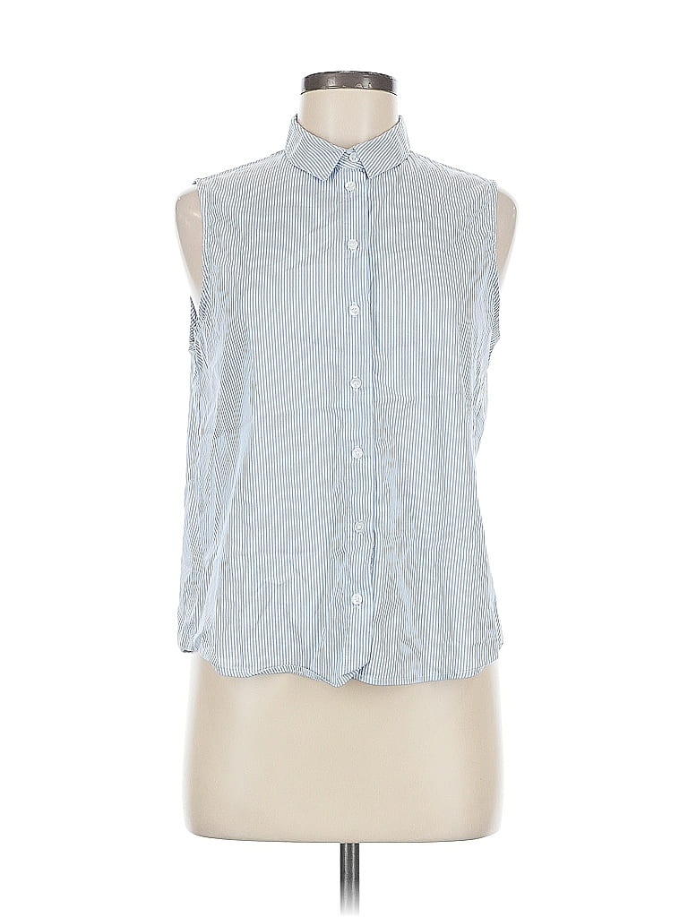 Pre-owned Mng Sleeveless Button Down Shirt In Blue