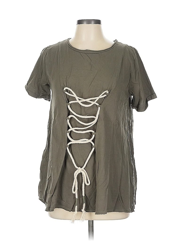Pol 100% Cotton Gray Short Sleeve Top Size L - photo 1