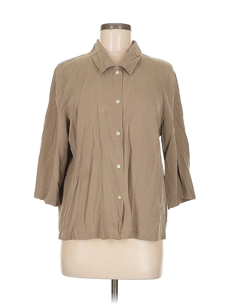 ORVIS Pre-owned 3/4 Sleeve Silk Top Tan Collared Neckline Tops In Brown