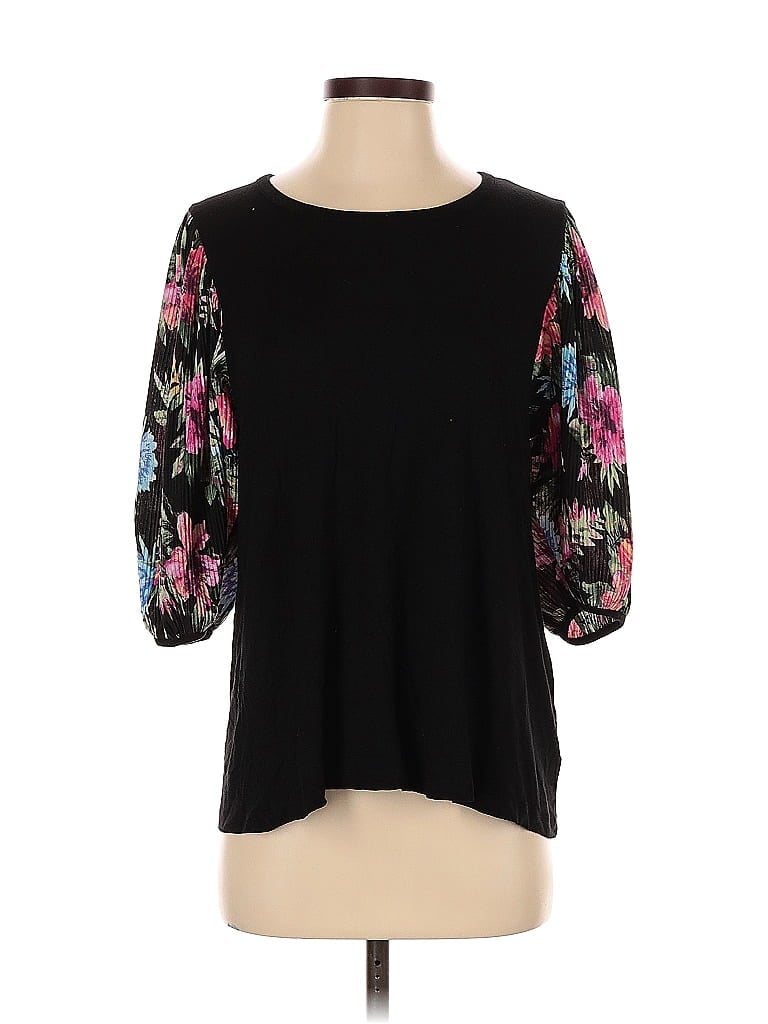 Pre-owned Kim & Cami 3/4 Sleeve Top Black Cold Shoulder Neckline Tops