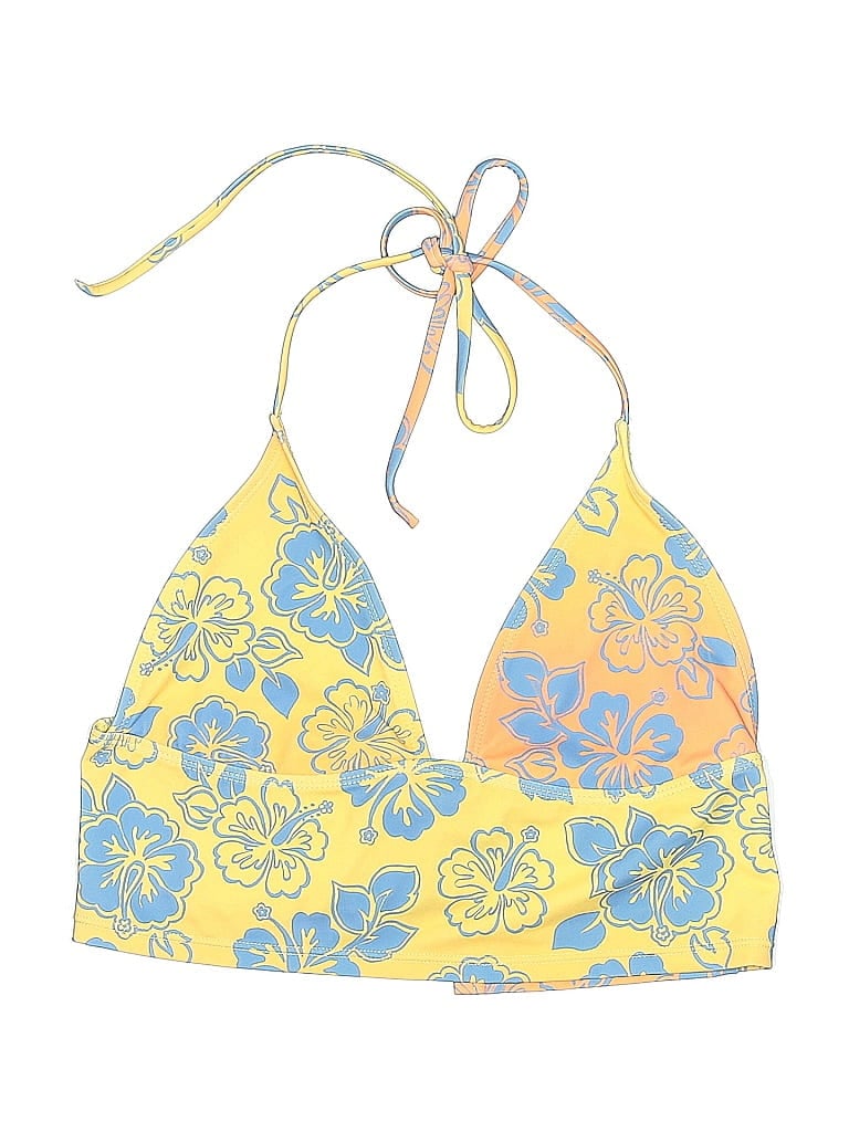 Pre-owned La Hearts Swimsuit Top Yellow Floral Pattern Swimwear