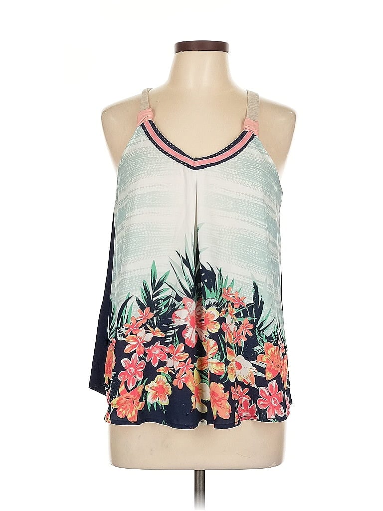 REWIND Pre-owned Tank Top Blue Halter Neckline Tops