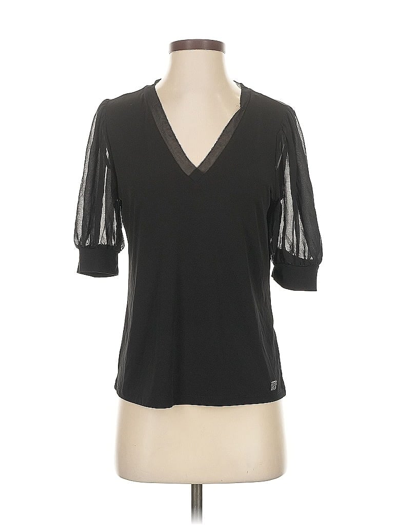 Pre-owned Calvin Klein 3/4 Sleeve Top Black V Neck Tops