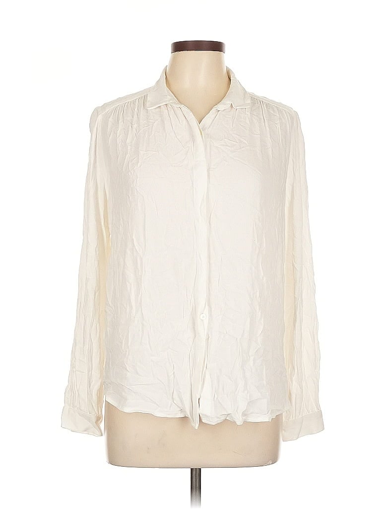 Pre-owned Ann Taylor Loft Long Sleeve Blouse In White