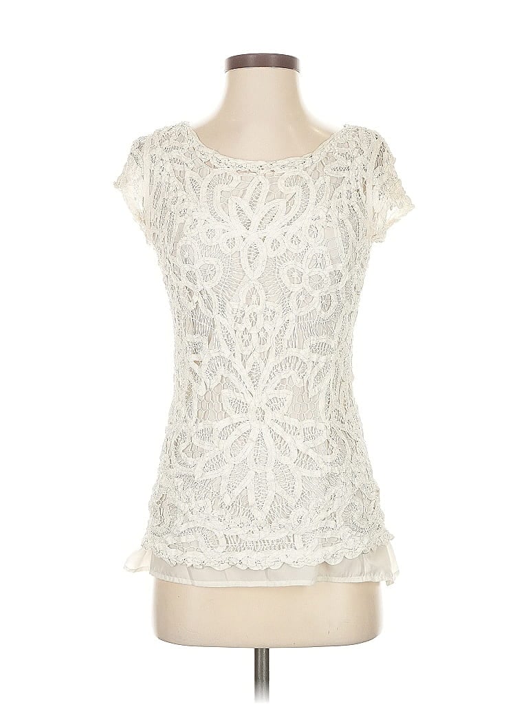 Pre-owned Plaza South Short Sleeve Top Ivory Sweetheart Neckline Tops In White