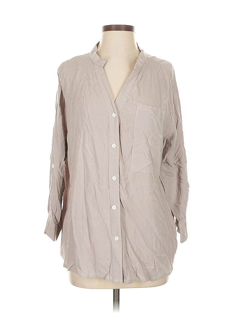 PINK LILY Pre-owned 3/4 Sleeve Button Down Shirt In Gray