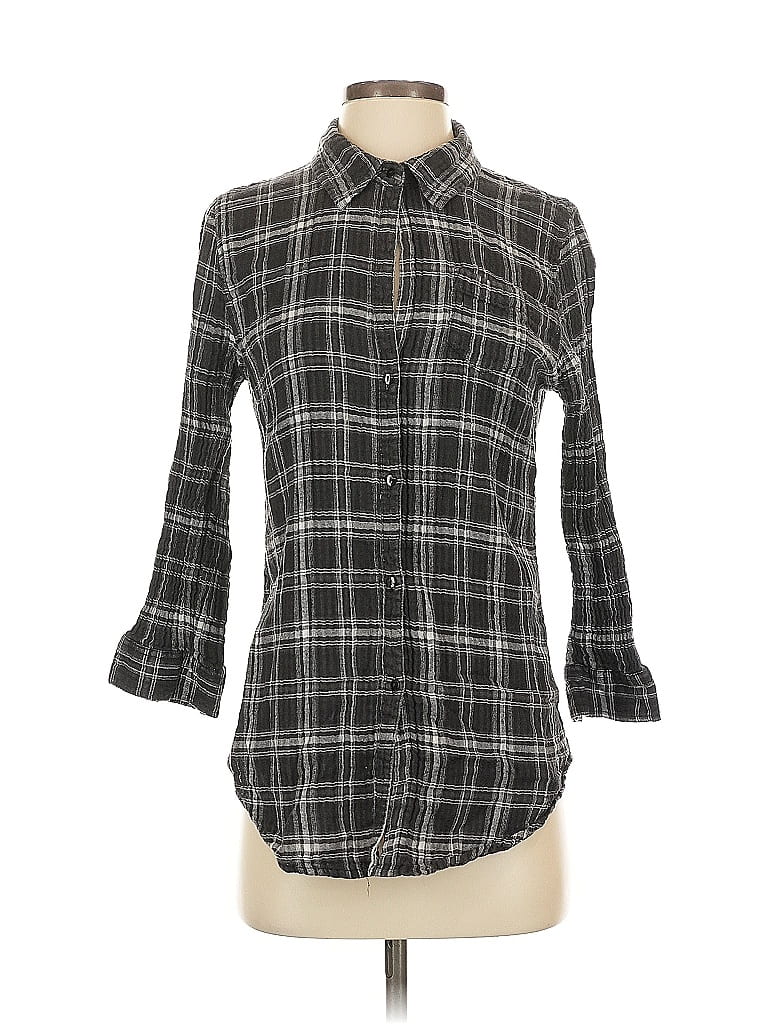 Pre-owned Fei 3/4 Sleeve Button Down Shirt In Black