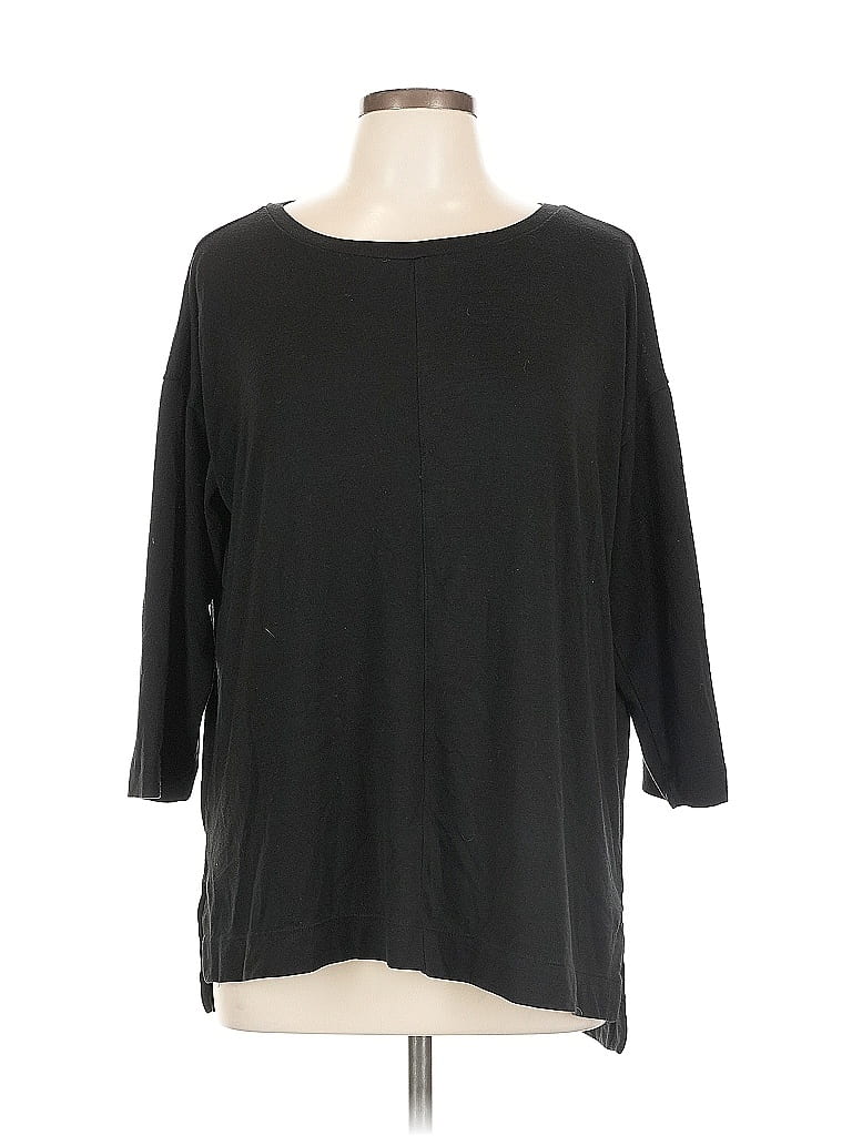 Pre-owned Ann Taylor Loft 3/4 Sleeve Top Black Boatneck Tops