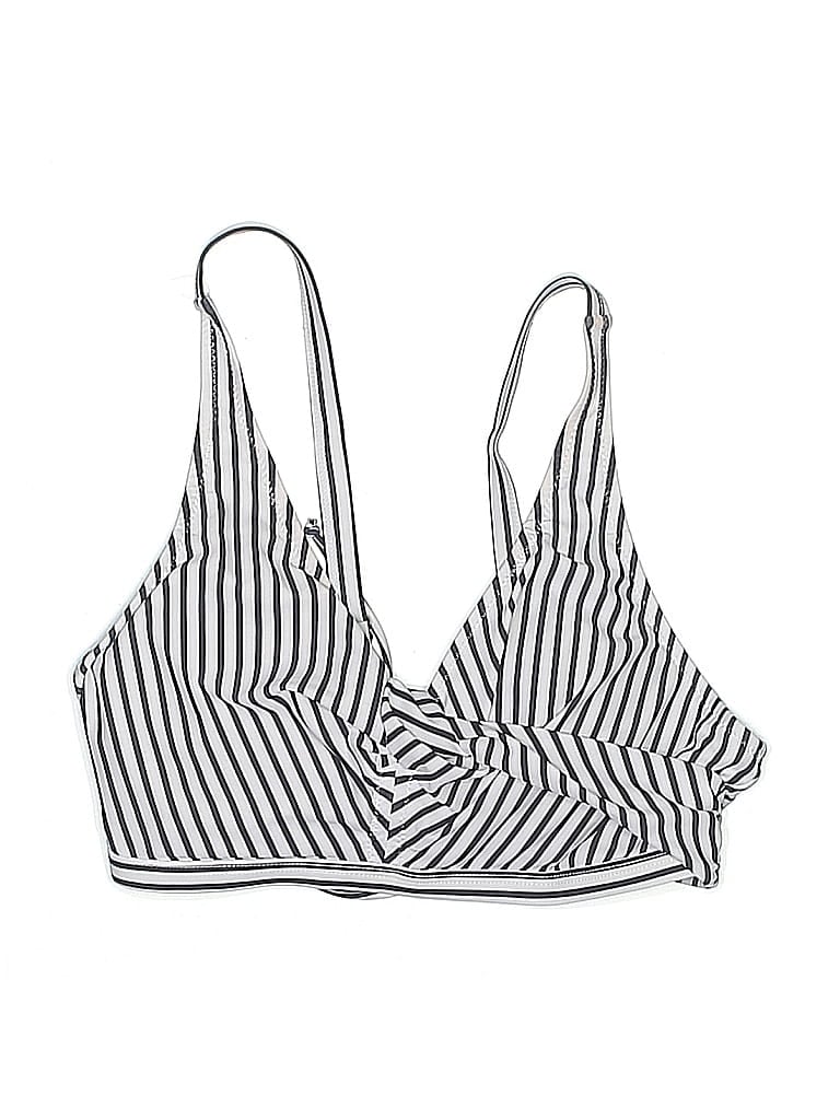 Pre-owned Unbranded Swimsuit Top White Stripes Pattern Swimwear