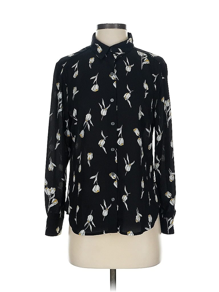 Pre-owned Banana Republic Factory Store Long Sleeve Blouse In Black