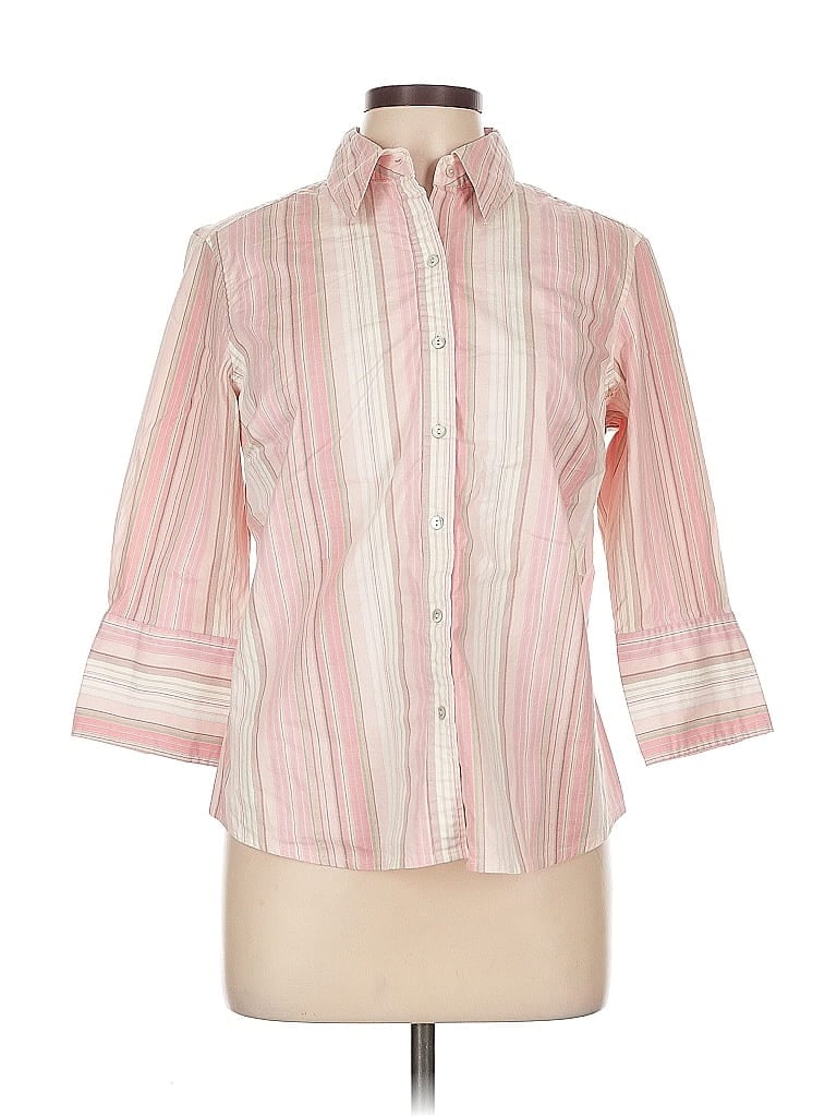 Pre-owned Caribbean Joe 3/4 Sleeve Button Down Shirt In Pink