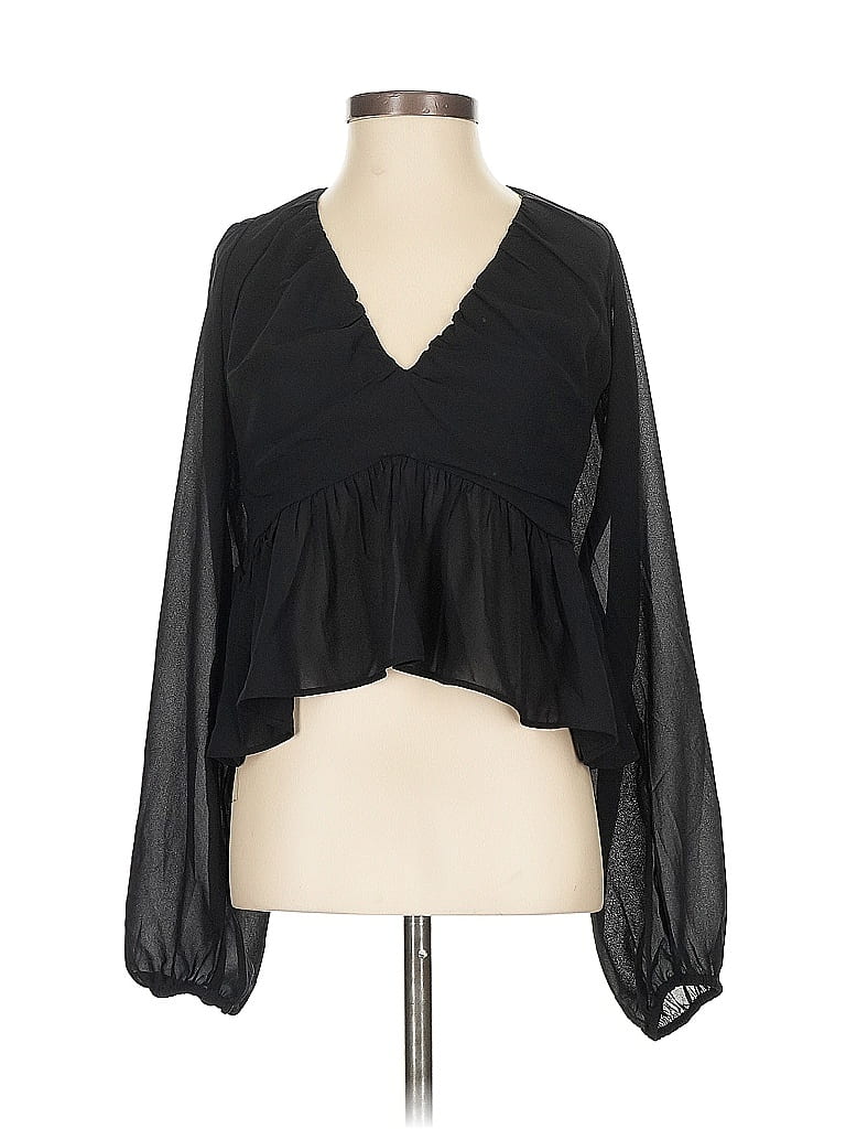 Pre-owned H&m Long Sleeve Blouse In Black