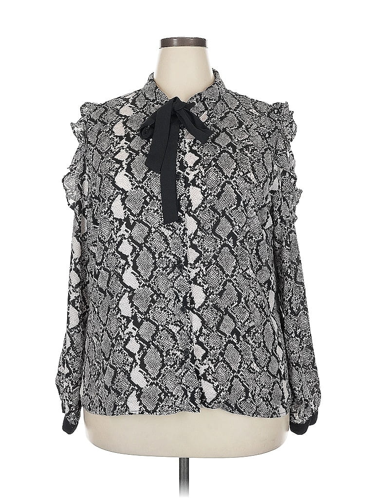 Pre-owned New York And Company Long Sleeve Blouse In Silver