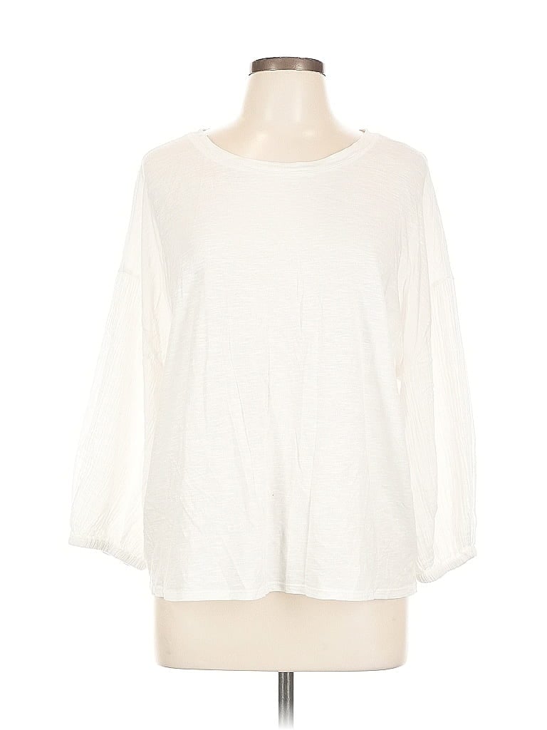 Pre-owned Ann Taylor Loft Outlet Long Sleeve Top Ivory Boatneck Tops In White