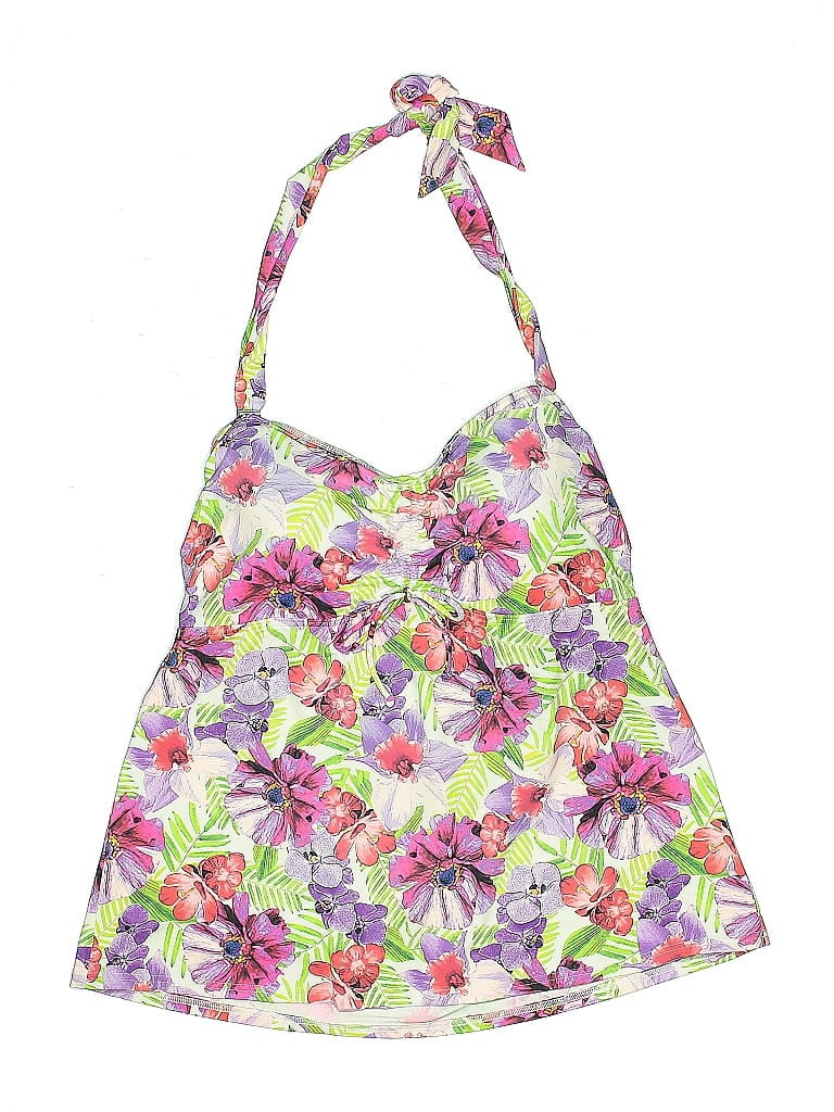 LANDS' END Pre-owned Swimsuit Top White Floral Pattern Swimwear