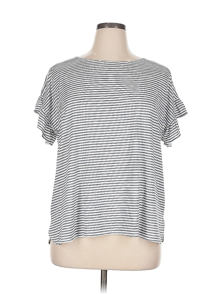 Pre-owned Max Studio Short Sleeve Top Gray Stripes Pattern Crew Neck Tops