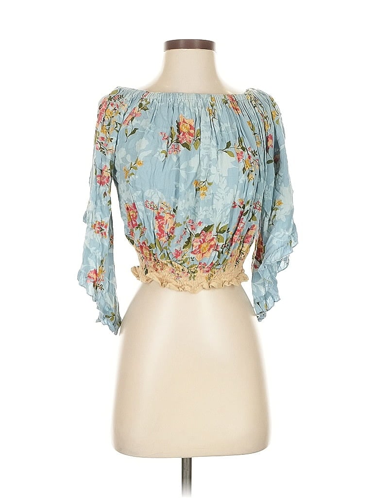 Pre-owned Angie 3/4 Sleeve Blouse In Blue