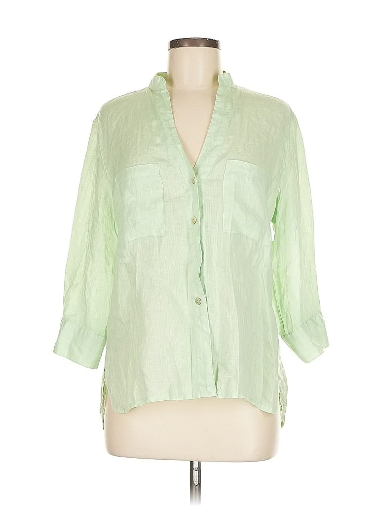 Pre-owned Puro Lino 3/4 Sleeve Button Down Shirt In Green