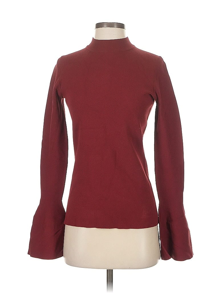 Pre-owned Diane Von Furstenberg Long Sleeve Top Burgundy Turtleneck Tops